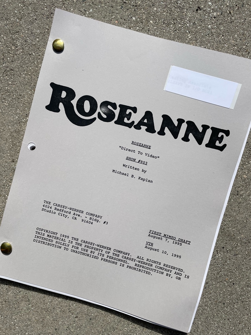 Roseanne Original 1995 Production Used First Mimeo Draft Script Direct To Video